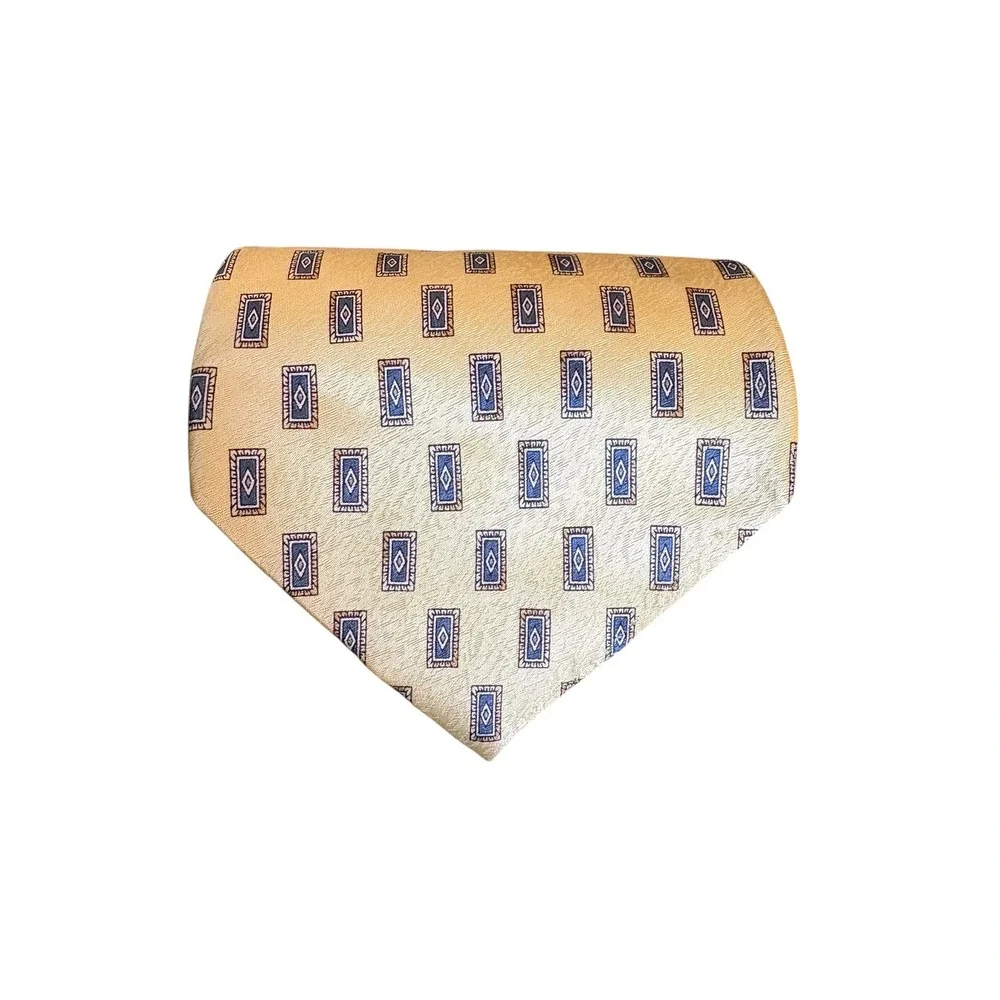 Stafford Men's Silk Tie Yellow Geometric Diamond Print 60
